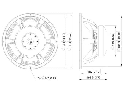 Lavoce WAF154.00 15" Subwoofer, Ferrit, Alukorb – Ansicht 3