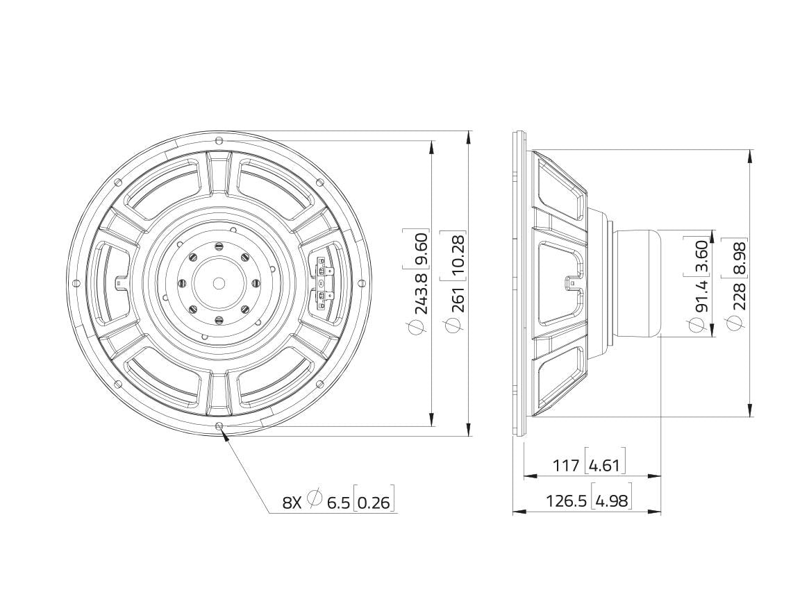 Lavoce WSN102.50 10" Woofer, Ferrit, Stahlkorb – Ansicht 3