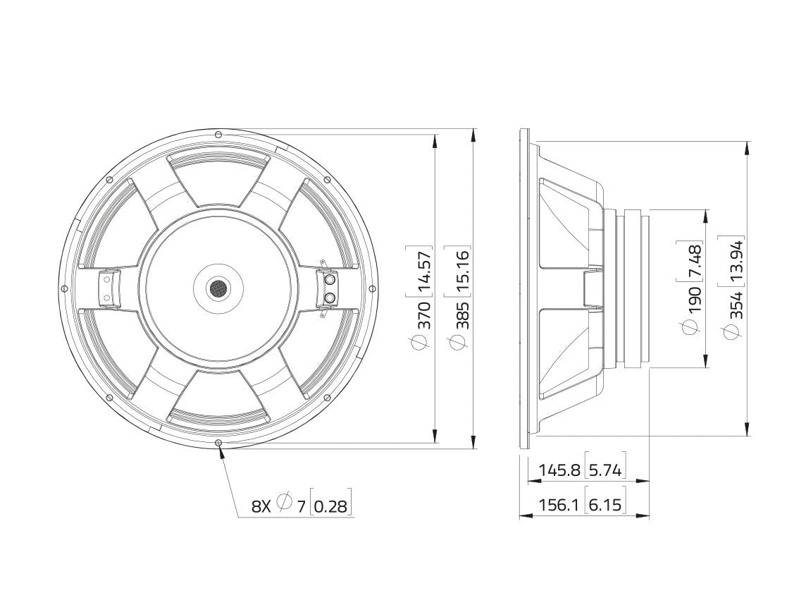 Lavoce WXF15.400 15" Woofer, Ferrit, Alukorb – Ansicht 3