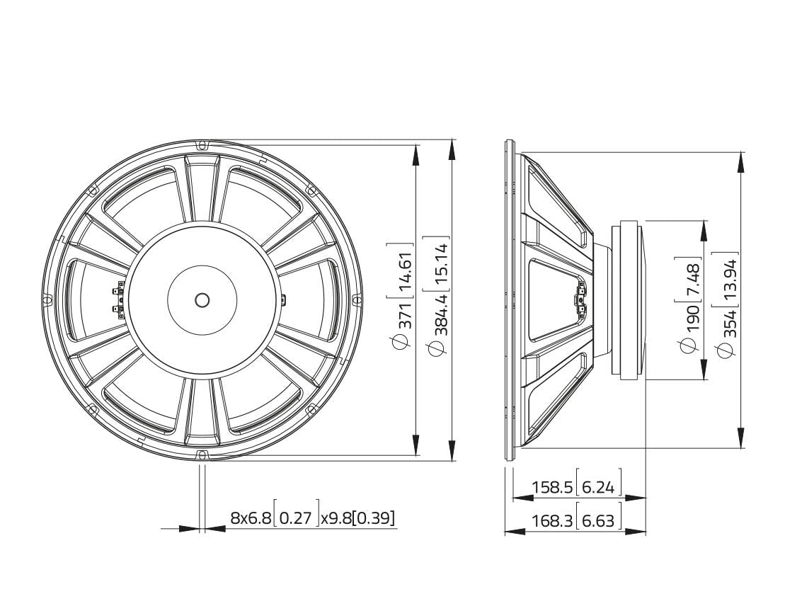 Lavoce SSF153.00-4 15" Subwoofer, Ferrit, Stahlkorb – Ansicht 3