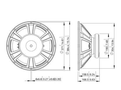 Lavoce SSF153.00-4 15" Subwoofer, Ferrit, Stahlkorb – Ansicht 3
