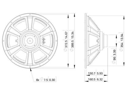 Lavoce WSN152.50 15" Woofer, Neodym, Stahlkorb – Ansicht 3