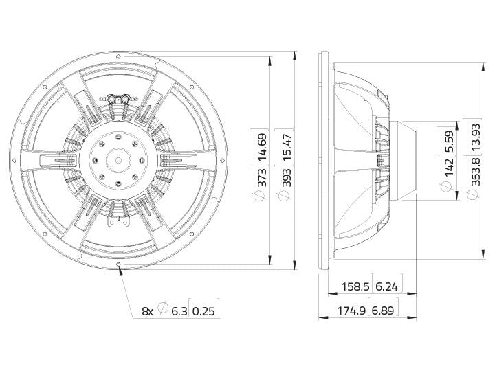 Lavoce WAN153.00 15" Woofer, Neodym, Alukorb – Ansicht 3