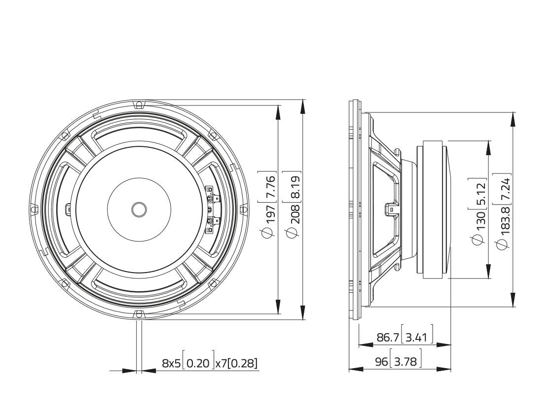Lavoce WSF081.82-16 8" Woofer, Ferrit, Stahlkorb – Ansicht 3