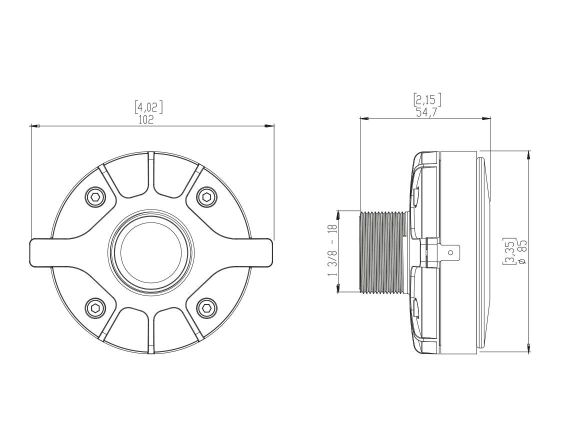 Lavoce DF10.101LS 1" Kompressionstreiber, Ferrit – Ansicht 3