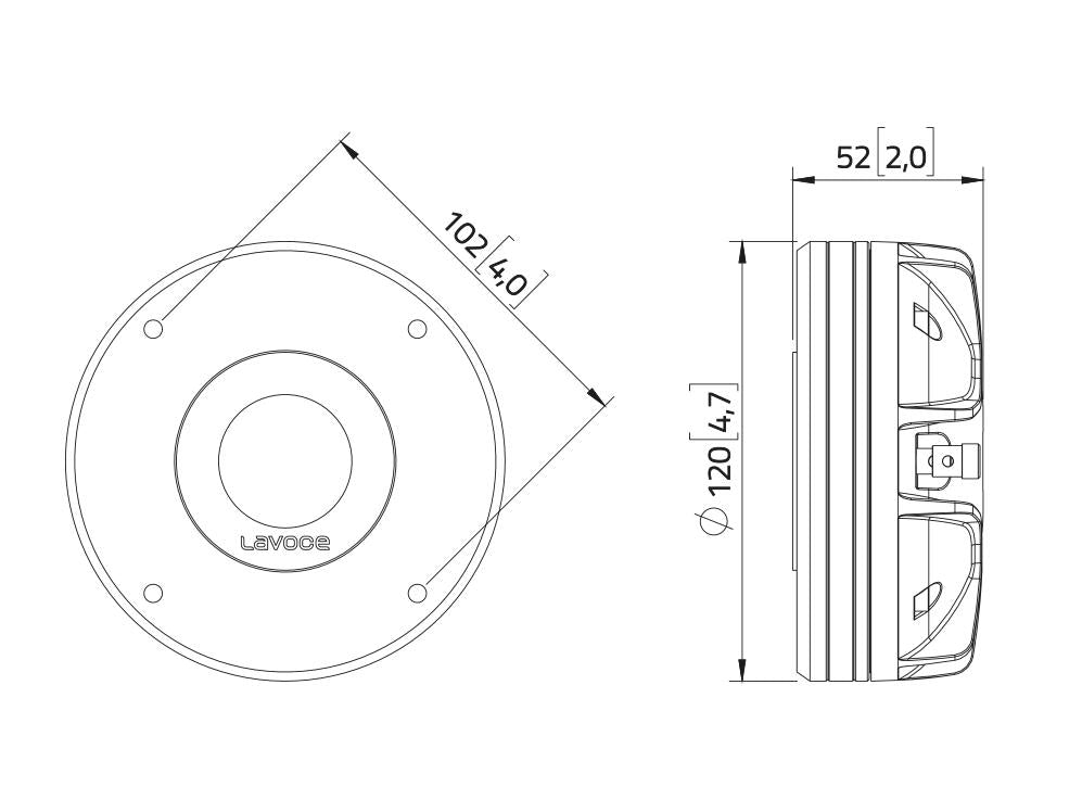 Lavoce DN14.301T 1,4" Kompressionstreiber, Neodym – Ansicht 3