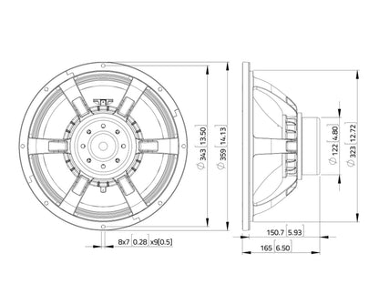 Lavoce WAN143.0 13,5" Subwoofer, Neodym, Alukorb – Ansicht 3