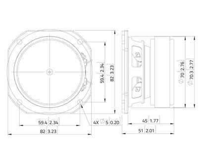 Lavoce WSF030.70 3" Woofer, Ferrit, Stahlkorb – Ansicht 3