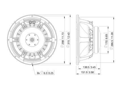 Lavoce WAF122.50-4 12" Woofer, Ferrit, Alukorb – Ansicht 3
