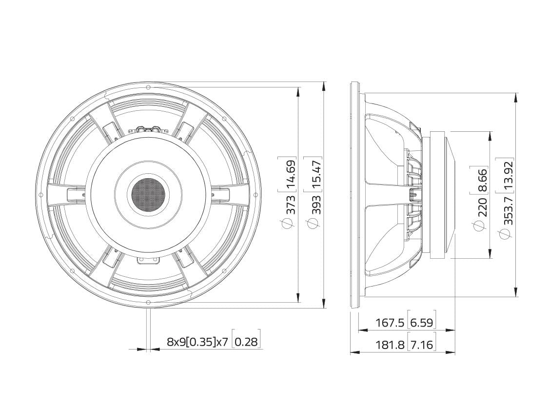 Lavoce WAF154.03 15" Woofer, Ferrit, Alukorb – Ansicht 3