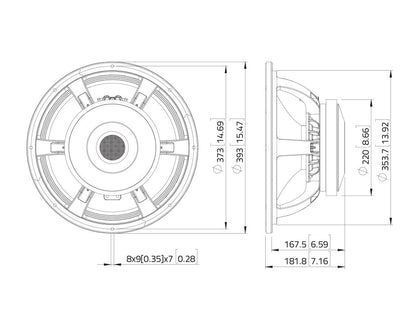 Lavoce WAF154.03 15" Woofer, Ferrit, Alukorb – Ansicht 3