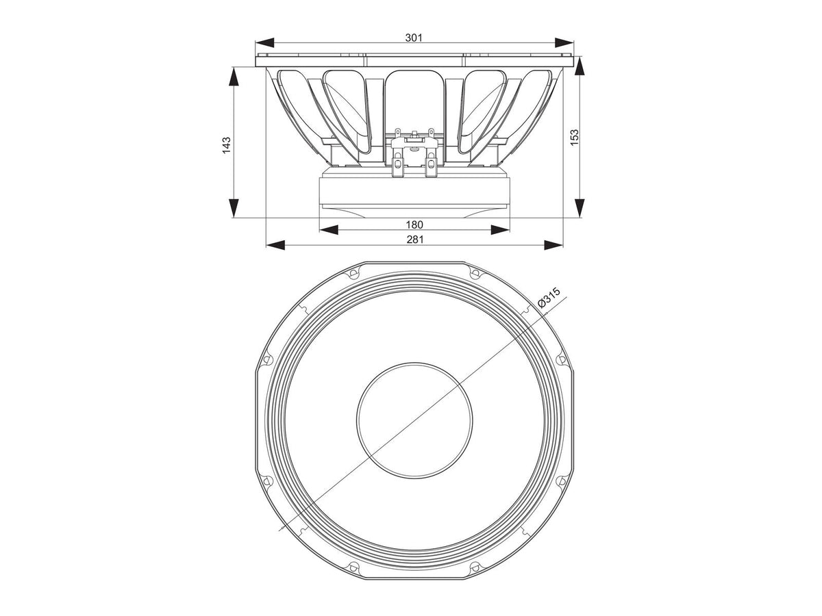 Celto 12PF600 12" Woofer, Ferrit, Alukorb – Ansicht 3