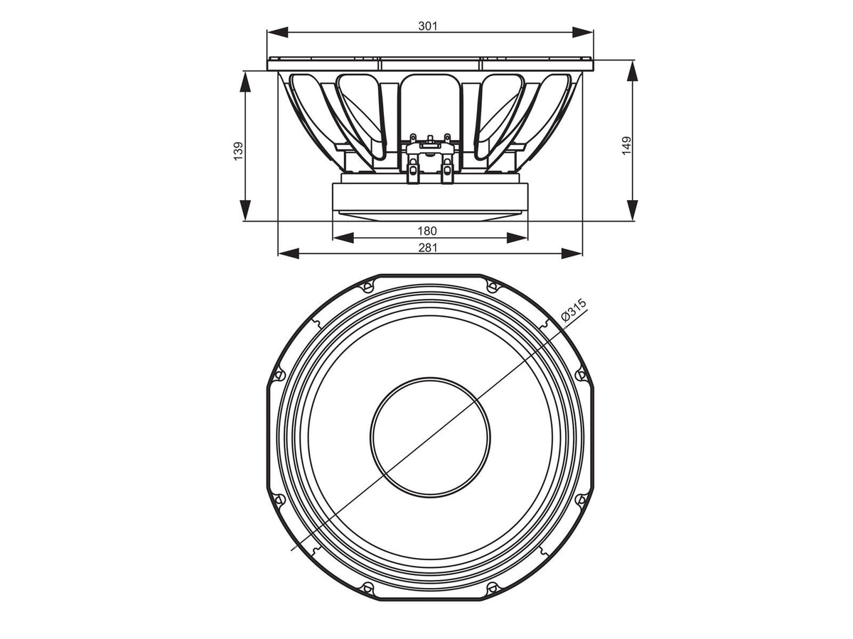 Celto 12NG500 12" Woofer, Ferrit, Alukorb – Ansicht 3