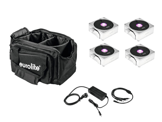 Eurolite Set 4x AKKU IP Flat Light 1 chrom + Soft-Bag + Ladegerät
