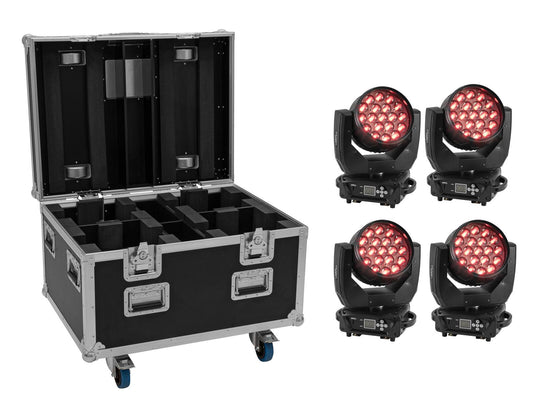 Eurolite Set 4x LED TMH-X4 Moving-Head Wash Zoom + EU Case mit Rollen