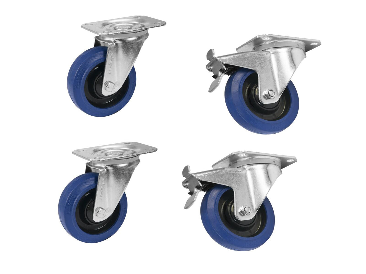 Roadinger Set Lenkrollen 100mm blau 2x RD-100 + 2x RD-100B mit Bremse