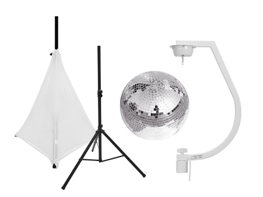 Eurolite Set Spiegelkugel 30cm mit Stativ und Segel weiß