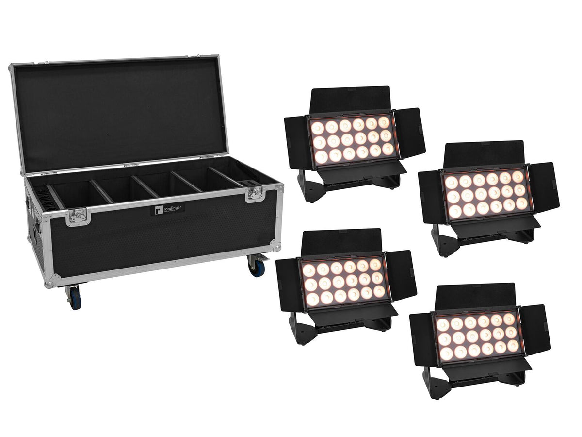 Eurolite Set 4x AKKU Multiflood IP 18x10W RGBW Wash CRMX + Case mit Rollen