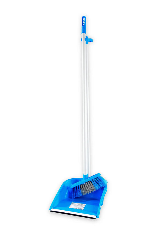 SemyTop Handkehrschaufel mit Besen, mit langem Griff, blau