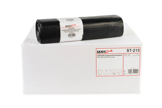 SemyTop LDPE-Regenerat Zugband-Kehrichtsäcke, schwarz, Typ 100, 110 l, 720 x 1.000 mm, 120 Stück