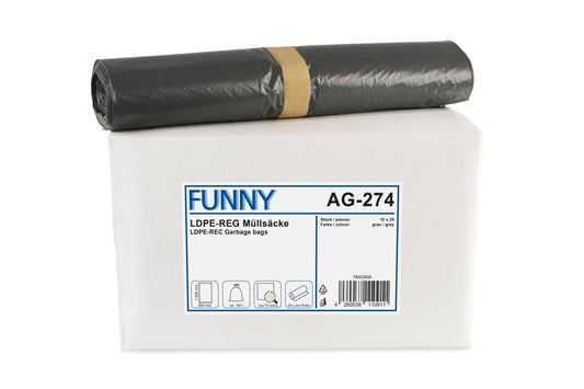 Funny LDPE-Regenerat Müllsäcke, grau, Typ 70, 140 l, 800 x 1.000 mm, 250 Stück