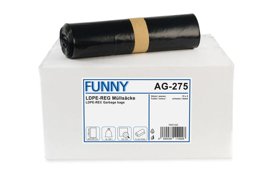 Funny LDPE-Regenerat Müllsäcke, schwarz, Typ 100, 240 l, 580 + 500 x 1.250 mm, 75 Stück