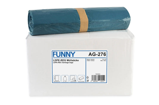 Funny LDPE-Regenerat Müllsäcke, blau, Typ 60 extra, 160 l, 600+300 x 1.100 mm, 250 Stück