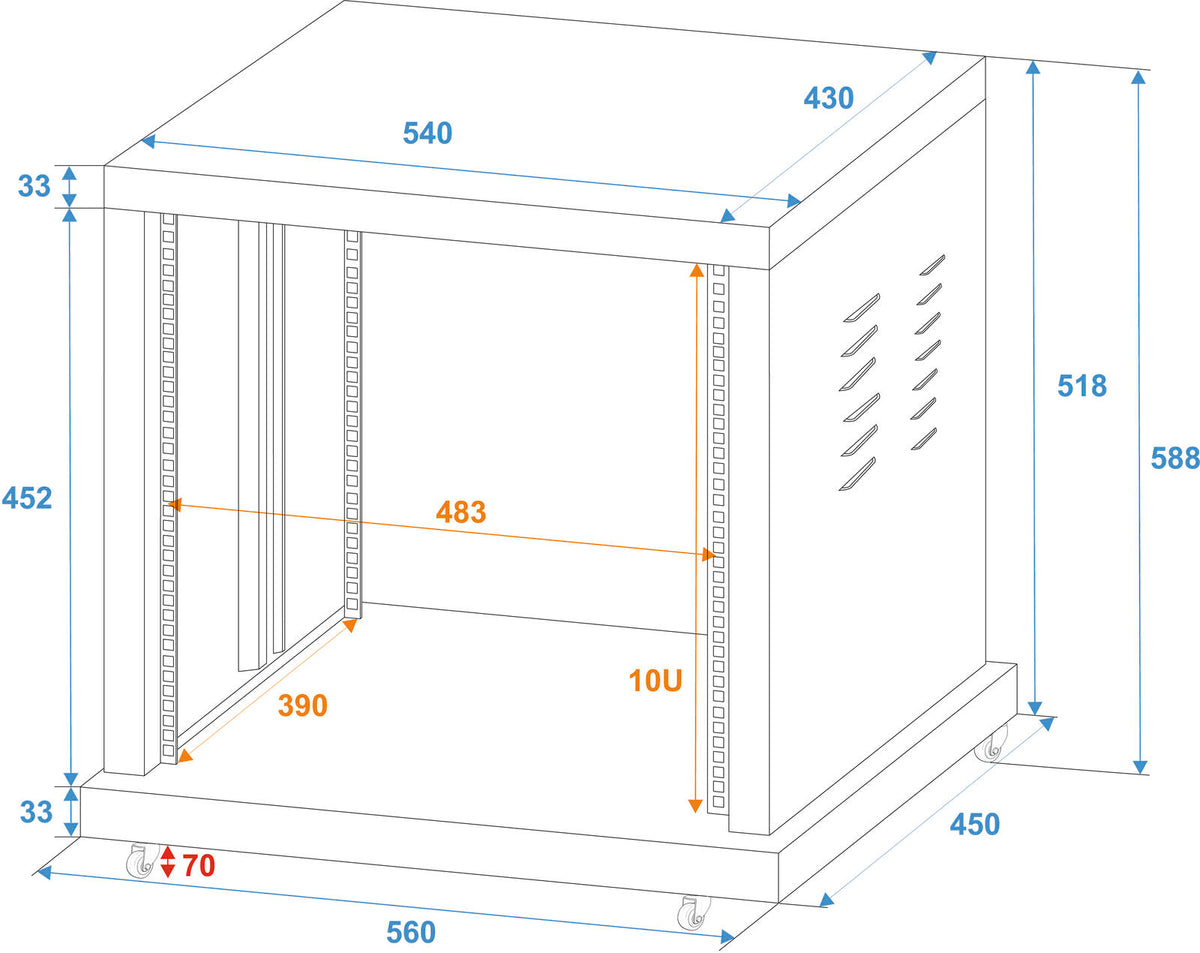 Roadinger Stahl-Rack SR-19, 10HE – Ansicht 3