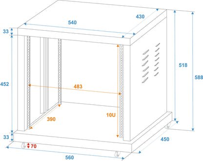 Roadinger Stahl-Rack SR-19, 10HE – Ansicht 3