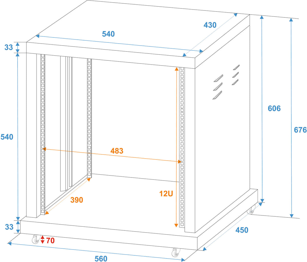 Roadinger Stahl-Rack SR-19, 12HE – Ansicht 2