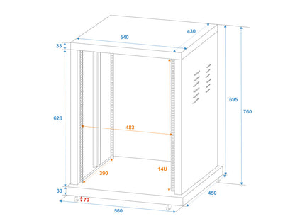Roadinger Stahl-Rack SR-19, 14HE – Ansicht 3