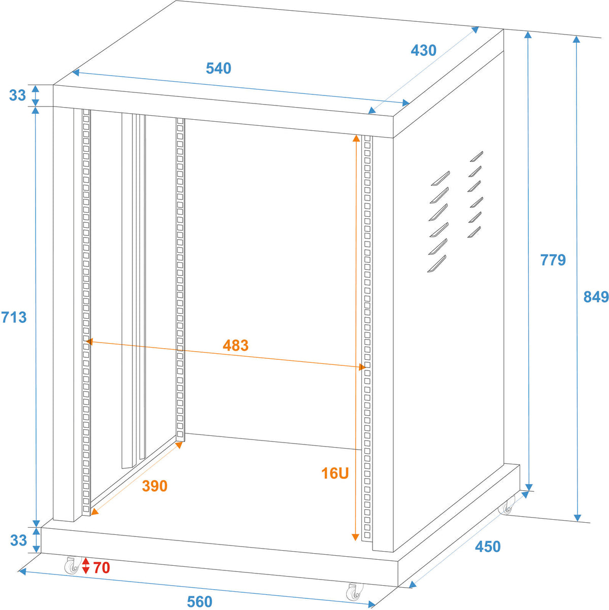 Roadinger Stahl-Rack SR-19, 16HE – Ansicht 3