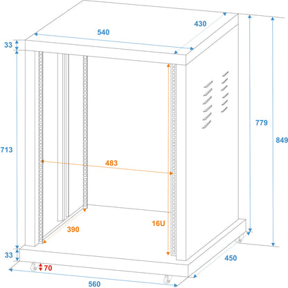 Roadinger Stahl-Rack SR-19, 16HE – Ansicht 3