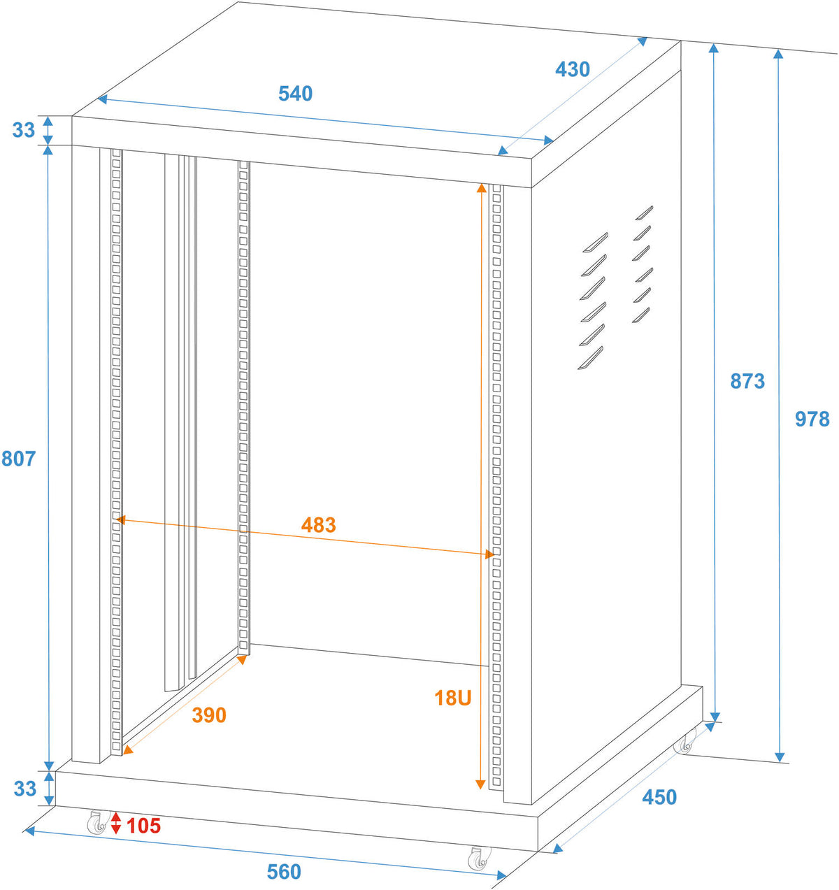 Roadinger Stahl-Rack SR-19, 18HE – Ansicht 3
