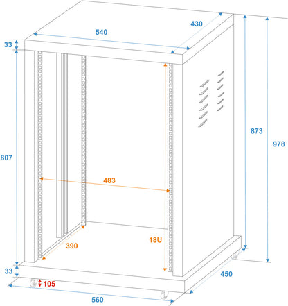 Roadinger Stahl-Rack SR-19, 18HE – Ansicht 3