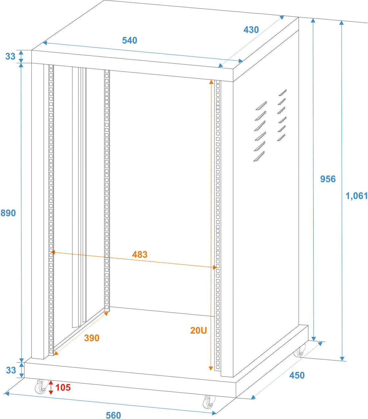 Roadinger Stahl-Rack SR-19, 20HE – Ansicht 3