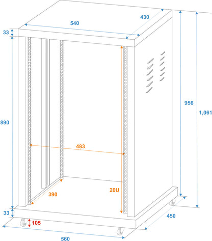 Roadinger Stahl-Rack SR-19, 20HE – Ansicht 3