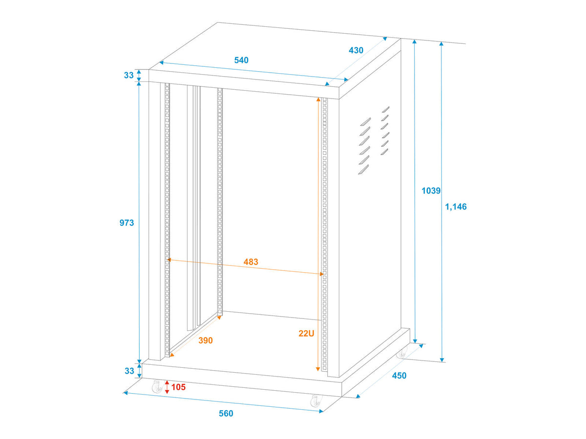 Roadinger Stahl-Rack SR-19, 22HE – Ansicht 2