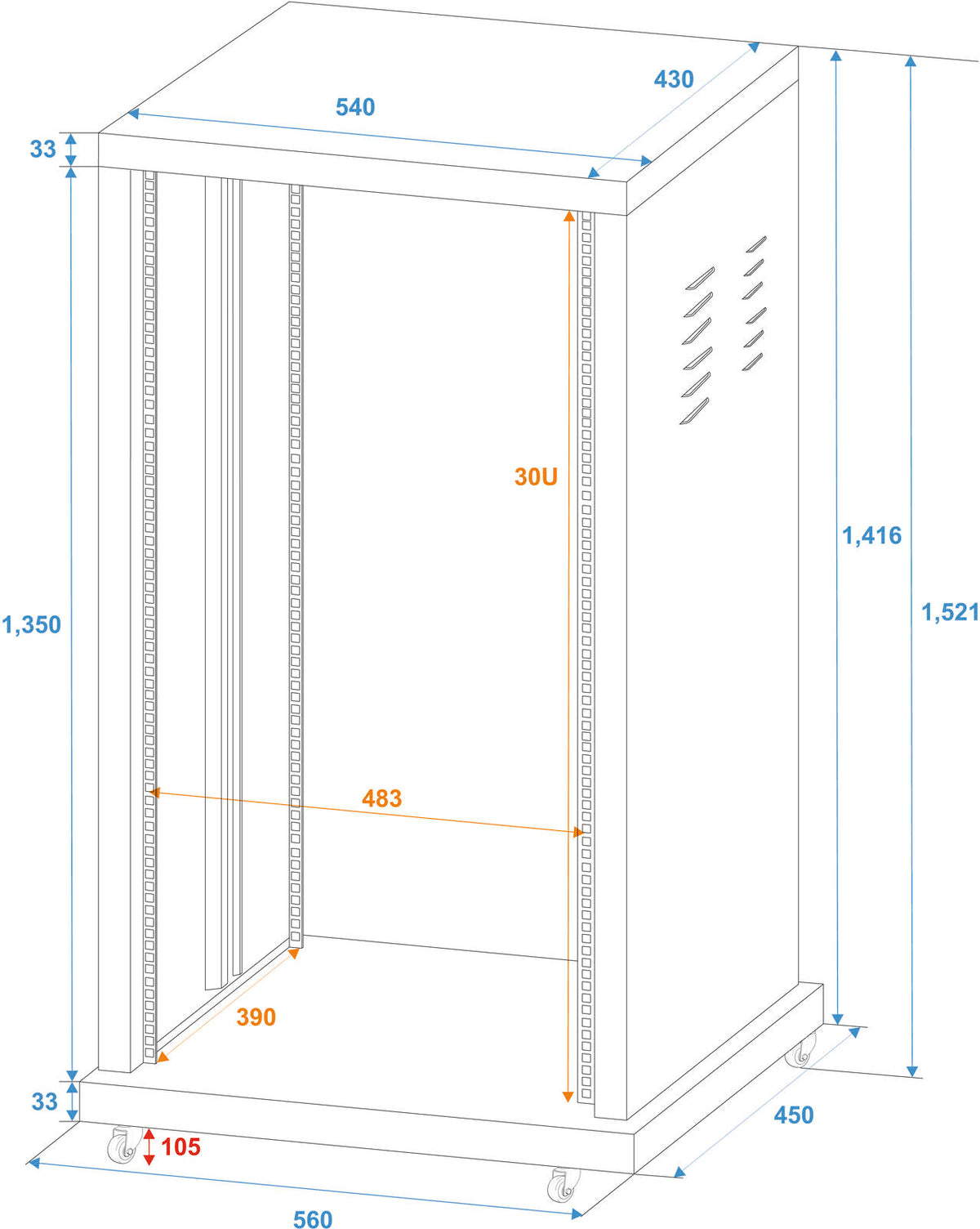 Roadinger Stahl-Rack SR-19, 30HE – Ansicht 2