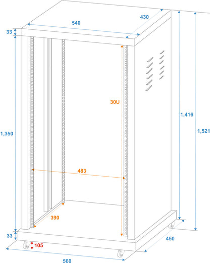 Roadinger Stahl-Rack SR-19, 30HE – Ansicht 2