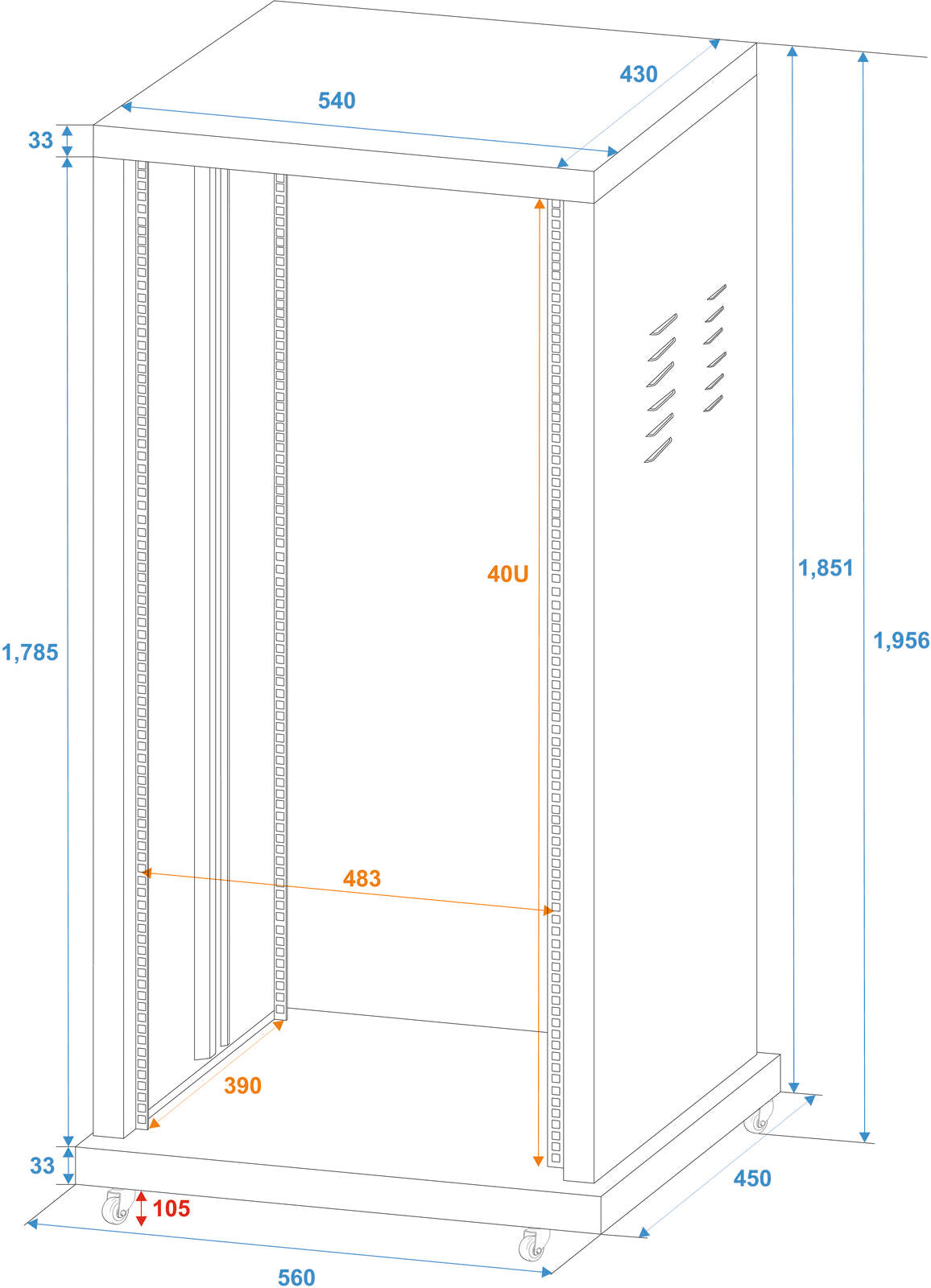 Roadinger Stahl-Rack SR-19, 40HE – Ansicht 3