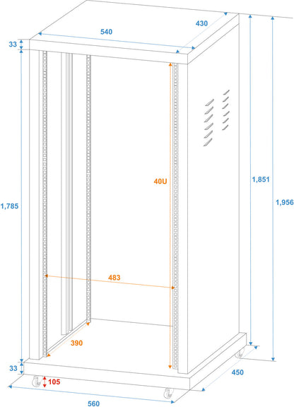 Roadinger Stahl-Rack SR-19, 40HE – Ansicht 3