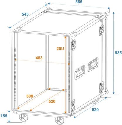 Roadinger Rack PRO 20HE 45cm mit Rollen – Ansicht 2