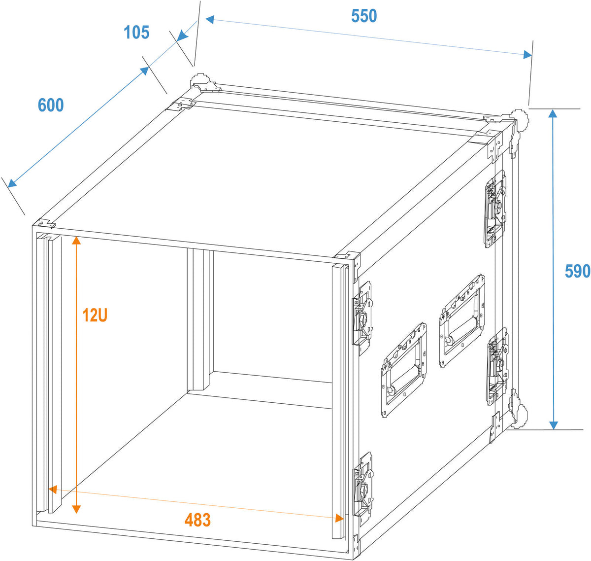 Roadinger Verstärkerrack PR-2ST, 12HE, 57cm tief – Ansicht 2