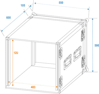 Roadinger Verstärkerrack PR-2ST, 12HE, 57cm tief – Ansicht 2