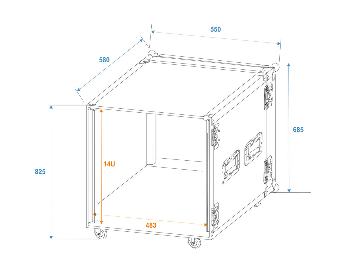 Roadinger Verstärkerrack PR-2, 14HE, 47cm mit Rollen – Ansicht 2