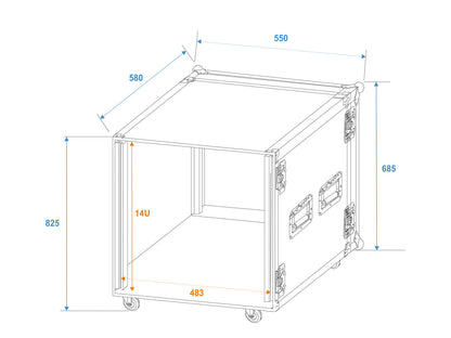 Roadinger Verstärkerrack PR-2, 14HE, 47cm mit Rollen – Ansicht 2