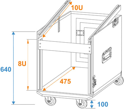 Roadinger Spezial-Kombi-Case Profi, 8HE mit Rollen – Ansicht 2