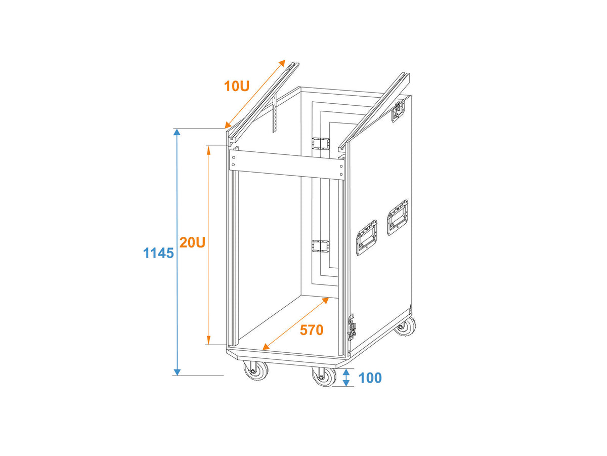 Roadinger Spezial-Kombi-Case Profi, 20HE mit Rollen – Ansicht 2