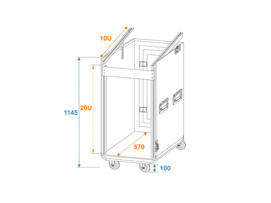 Roadinger Spezial-Kombi-Case Profi, 20HE mit Rollen – Ansicht 2